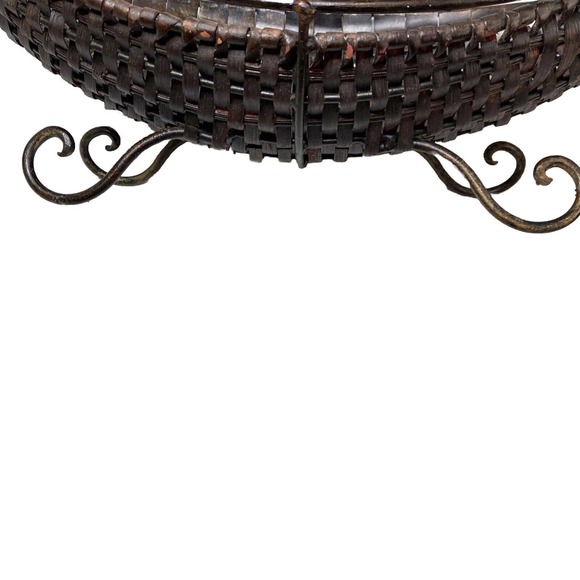 Woven Brown Wicker Wrought Iron Embellished Oval Large Fruit Heavy Basket MCM - Picture 8 of 11